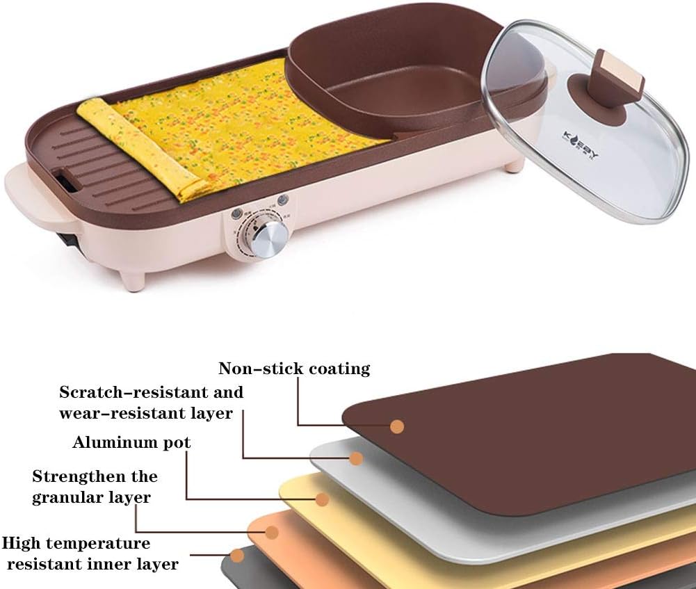 review Portable Electric Grill, Electric Barbecue Multifunction Barbecue Pot Double Pot, Large Capacity Household Multifunctional Non-Stick Pan Electric Cooker with 5 Temperature adjustments (Color : C)