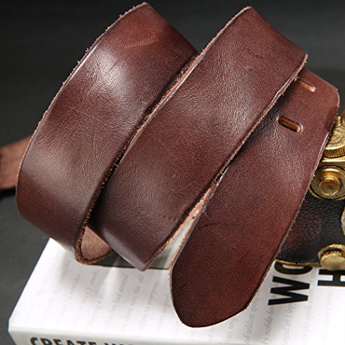 HYHZ 100% Full Grain Leather Belt Men,Anti-Scratch Buckle Waist Strap,Casual&Sports (Coffee)