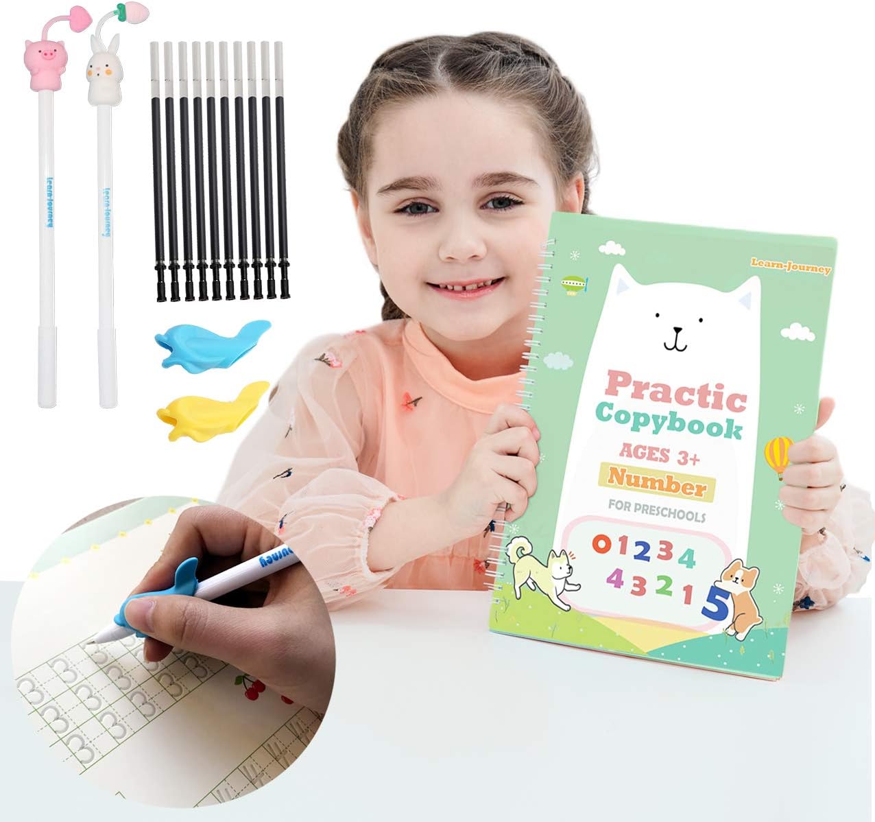 Magic Practice Copybook for Kids - The Print Handwiriting Workbook-Reusable Writing Practice Book for Preschools(Number Book with Pen)