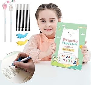 Magic Practice Copybook for Kids - The Print Handwiriting Workbook-Reusable Writing Practice Book for Preschools(Number Book with Pen)