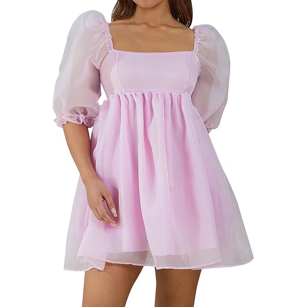 open lace back dress Princess Lavender Puff Sleeves Pleated Long Prom Dress – FancyVestido