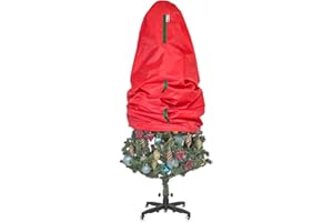 HOLDN’ STORAGE Upright Christmas Tree Storage Bag - Fits 9 Ft Artificial Xmas & Topiary Tree, Vertical Holiday Cover, Durable, Dustproof & Easy-Use Xmas Storage, Red