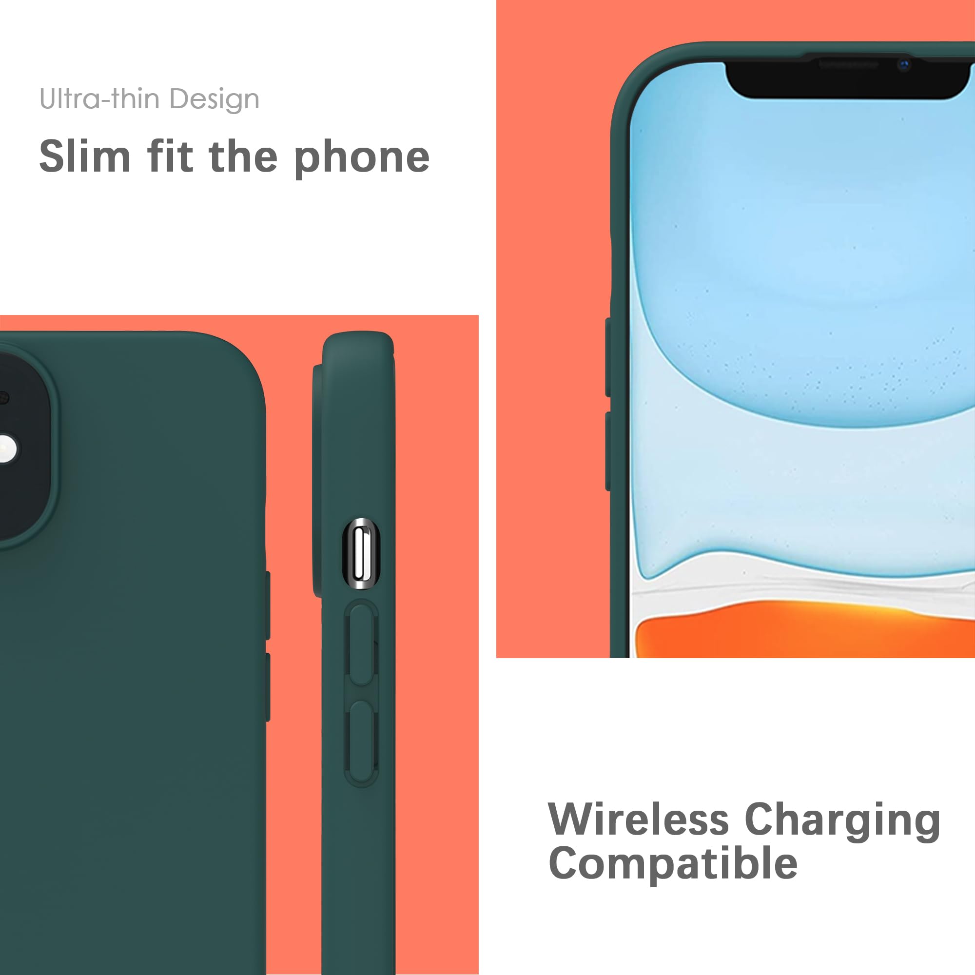 YATWIN Silicone Case for iPhone 11, Soft-Touch, Shockproof, DustProof, Antiskid Full Body Armour Phone Cover for Apple iPhone 11 - Dark Green