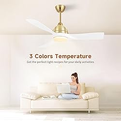 54" Smart Gold White Ceiling Fans with Lights and