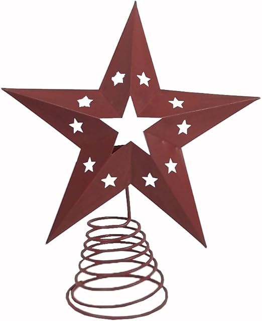 Amazon Com Craft Outlet Barn Red Tin Star Tree Topper With Light