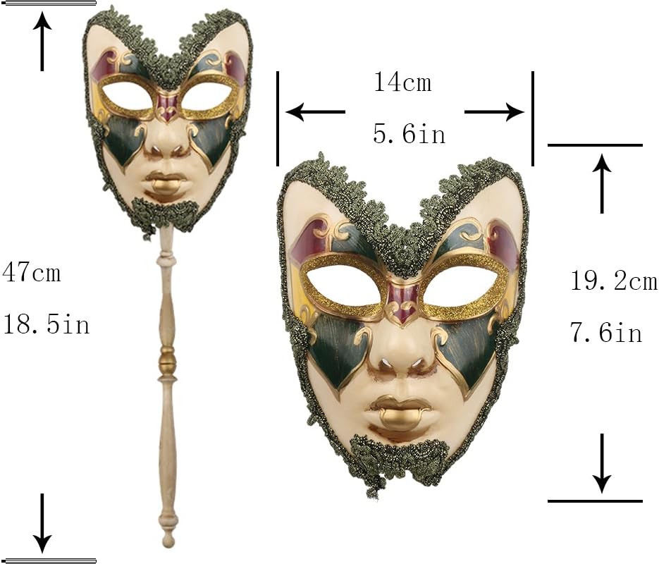 YUFENG Venetian Style Handmade Mask on Stick for Masquerade Ball,Handheld Mascarade Full Mask, Color9 - Image 3