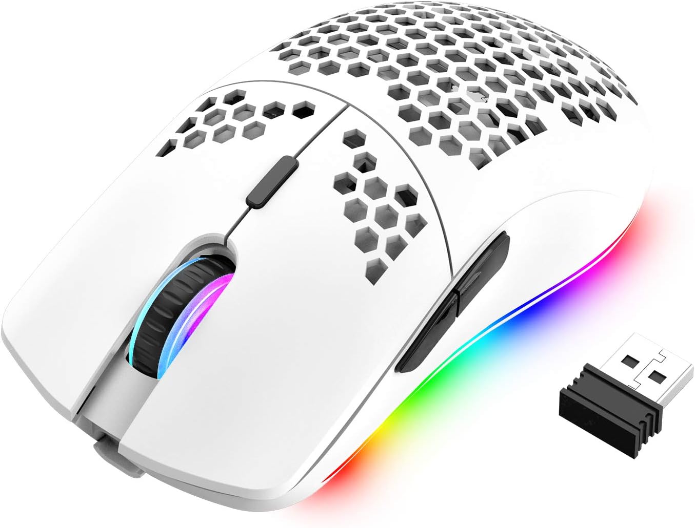 Wireless Lightweight Gaming Mouse,11 Chroma RGB Backlit of 2.4G Wireless Rechargeable Honeycomb Shell Ultralight Mouse with 3200 DPI