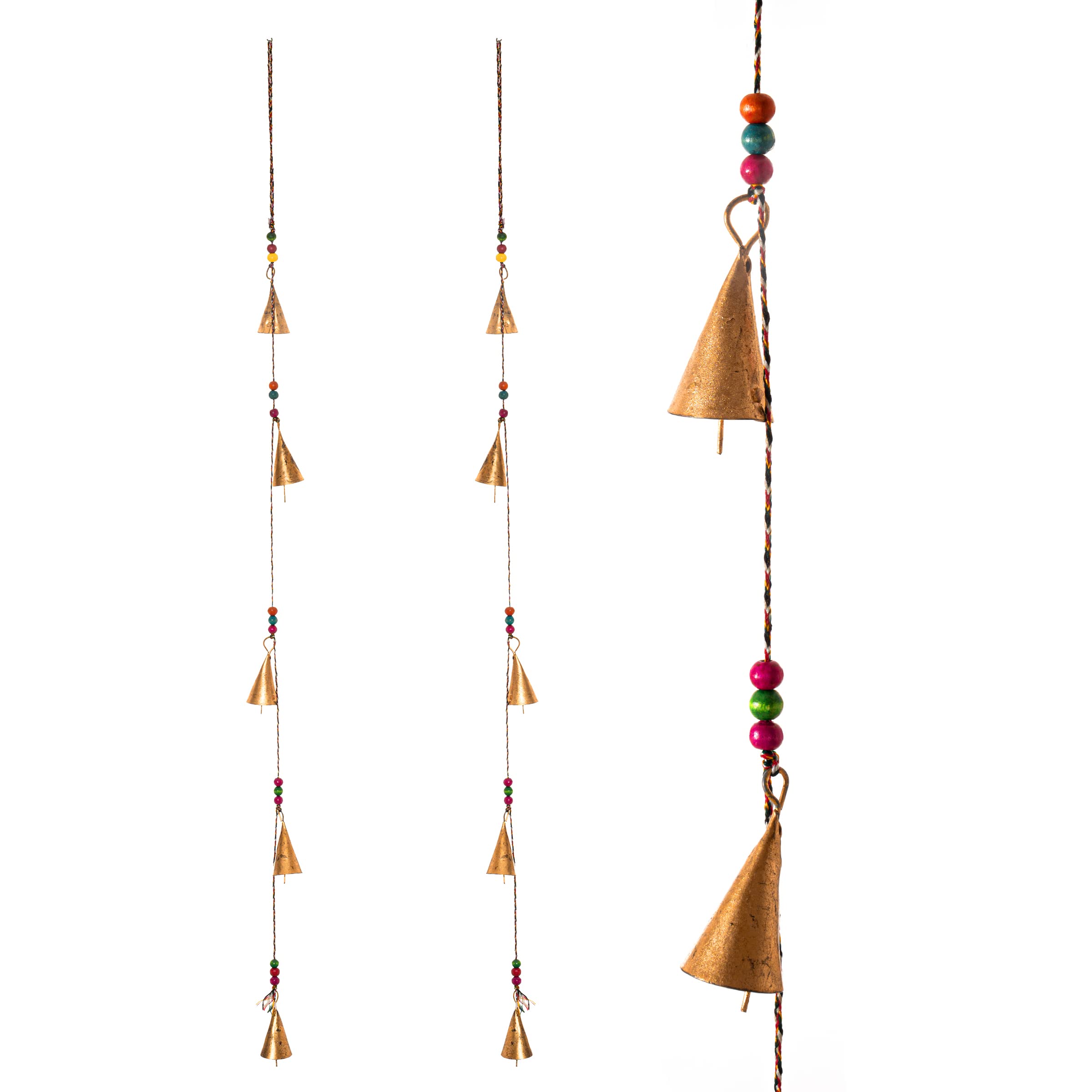 Tarini Gallery Rustic Vintage Bell Set - 5 Handmade Bells with Beads, Antique Golden, 1" (Pack of 2), Wind Chime