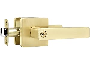 Leydebong 1 Pack Entry Door Lock with Keys, Gold Door Handles for Interior or Exterior Door Use, Heavy Duty Front Door Levers, Sleek Door Knobs