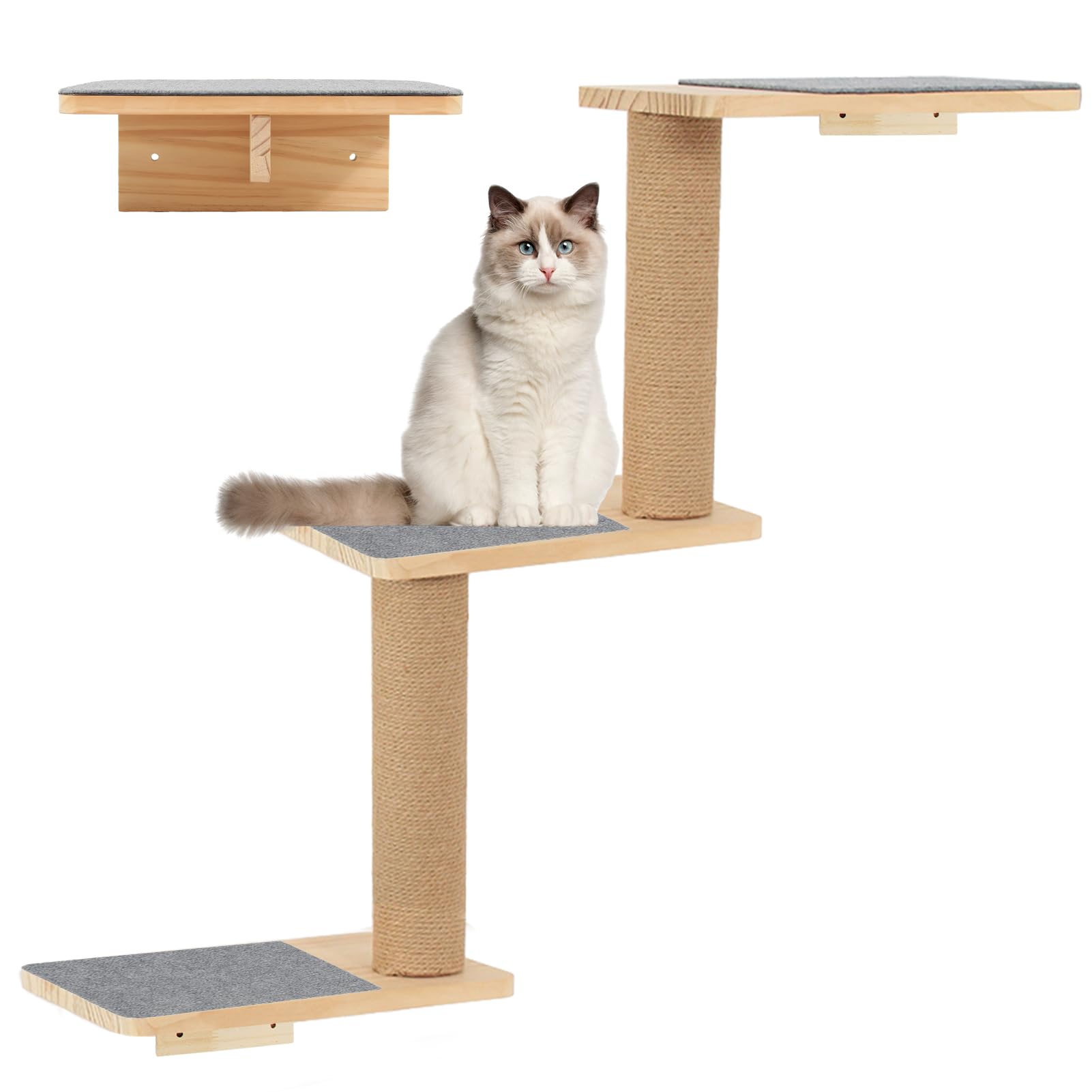 Photo 1 of Cat Wall Shelves 3-in-1 – Wall-Mounted Cat Ladder, Steps & Scratching Post for Climbing, Jumping, and Napping