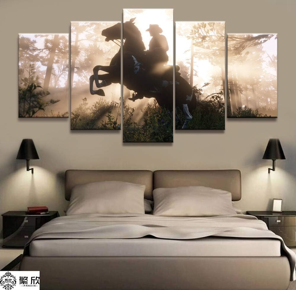 Art Decor Video Games Red Dead Redemption 2 Arthur Morgan Dutchs Gang Picture Canvas Print 5 Panels Artwork for Office Living Room Wall Decoration