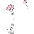 ZS ASTM F136 Titanium Belly Button Ring, 14G Cubic Zirconia Navel Jewelry, 6/8/10/12/14MM Internally Threaded Long Bar Navel Barbell Stud Flat Back Belly Piercing