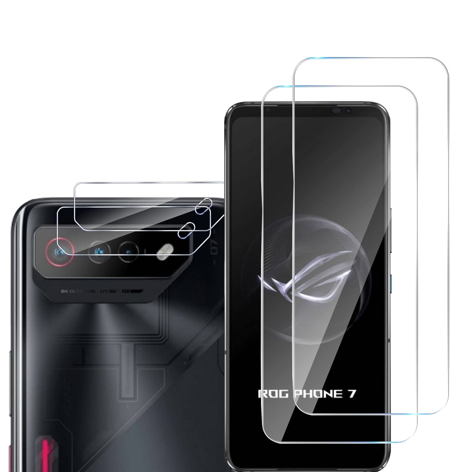 GMUJIAO [2+2 Pack Compatible with Asus ROG Phone 7 for Tempered Glass Screen Protector & Camera Lens Protector,HD Full Screen Tempered Glass Film[Anti-Shatter]