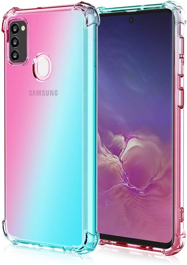 Trihey for Samsung Galaxy M30s Case.Galaxy M21 Case.Shockproof Multi-Color Gradients Anti-Fall Soft Silicone Anti-Drop TPU Case for Samsung Galaxy M30s /M21 (Pink&Green)