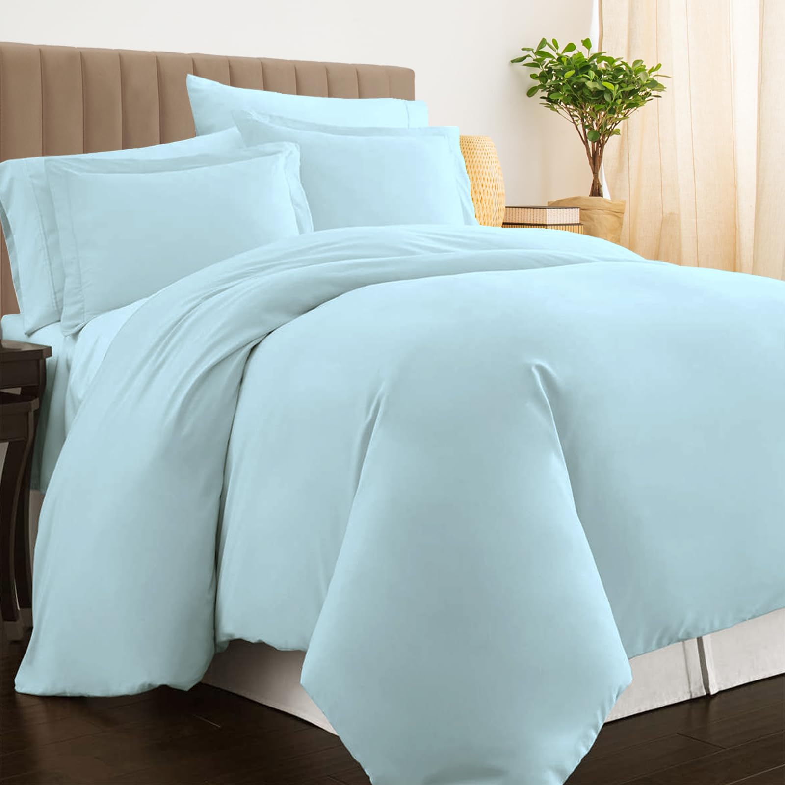 Pizuna Luxurios Cotton Double Duvet Cover Set Baby Blue, 800 Thread Count 100% Long Staple Cotton Double Size Duvet Cover 200x200cm, Soft Sateen Quilt Cover with Button Closure (Double Duvet Cover)