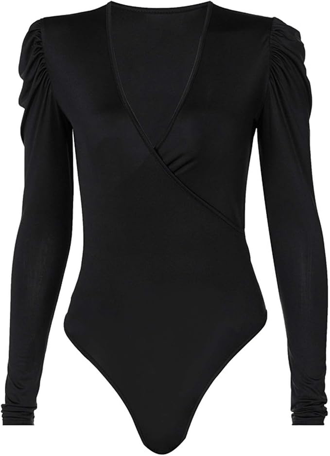 Bodysuits Shine Glitter Women Body Top New Sexy Bodysuits Deep VNeck