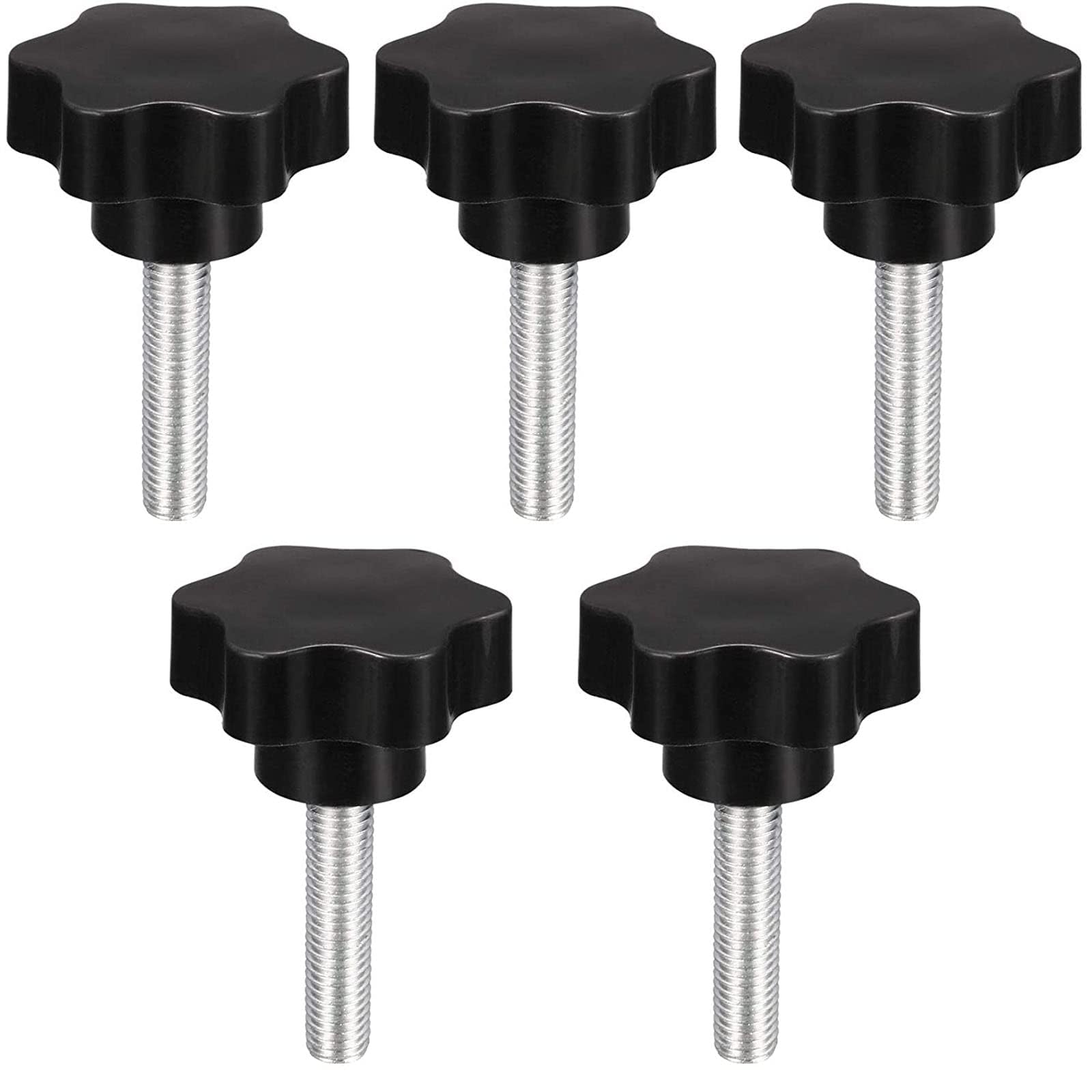 TOP-VIGOR 5Pcs M10 x 45mm Clamping Screw Knob Star Shaped, 38mm Dia Plum Hex Shaped Plastic Head Clamping Knob Male Thread Grips