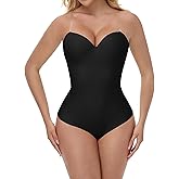 SHAPESHE Thong Shapewear Bodysuit for Women Faja Body Shaper Seamless Tummy Control Body Suit with Built In Bra