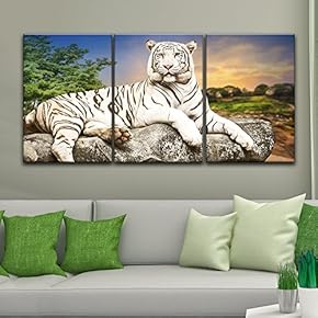 3 Panel A White Tiger Lying on a...
