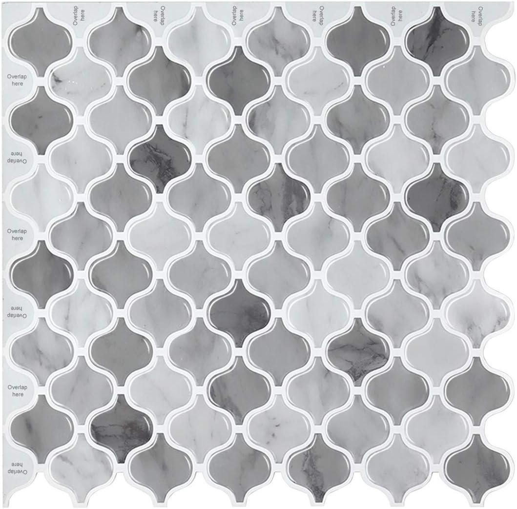 decalmile 10 Stück 3D Fliesenaufkleber 30,5cm x 30,5cm Grau Arabeske