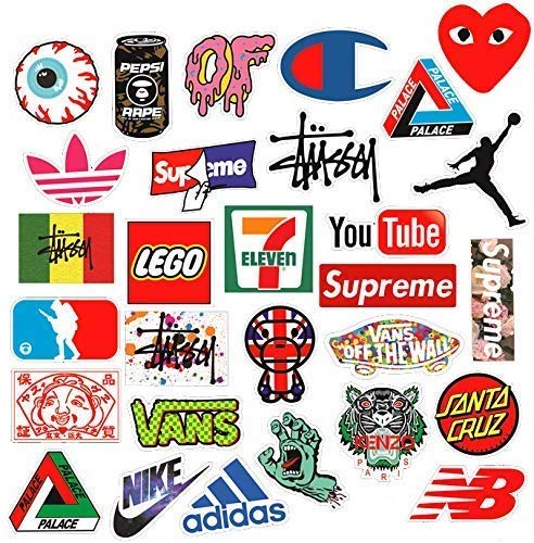 Fashion Brand Stickers[100PCS] - Street Culture Graffiti Patch Logo Sticker for Thrasher Vans Supreme - Waterproof Vinyl Decals for Skateboard Snowboard DIY Laptop Motorcycle Car Luggage Waterbottle - Thumbnail 2