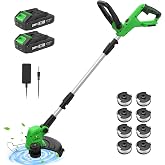 12-Inch 20V Cordless Weed Wacker, 2-in-1 String Trimmer &amp; Edger | Battery Powered Grass Trimmer with 2&times;2.0Ah Batteries &amp; Charger for Lawn, Garden &amp; Yard Care