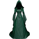 BITSEACOCO Women Deluxe Witch Dress Costume, Vintage Embroidered Renaissance Gothic Hooded Vampire Gown Dress Cosplay