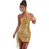 YMeiPaodw Sparkly Sequin Homecoming Dresses for Teens Short Strapless Tight Mini Ruffle Cocktail Party Dress