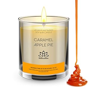 Natural Soy Wax Candle in Big Glass Jar - Long-Lasting CARAMEL APPLE PIE Scented Soy Candles in Luxury Giftable Box - Eco-Friendly Clean Burn up to 80 hours - Hand-Poured in USA - 10 oz.