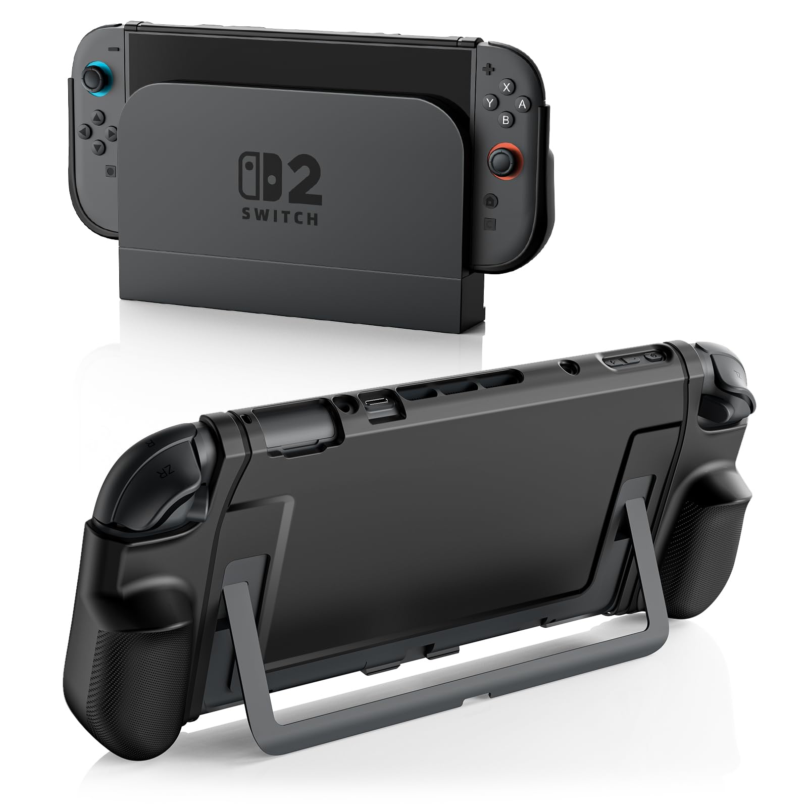 TiMOVO Dockable Case for Nintendo Switch 2 2025, TPU Grip Protective Cover Accessories with Ergonomic Design for Switch 2 Console & JoyCon, Shock-Absorption Anti-Scratch Precise Cutouts, Black