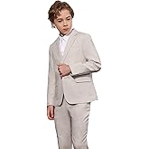 Lamgool Boys Suits Slim Fit Tuxedo Kids Formal Outfit 4-Piece Set with Blazer Jacket Shirt Vest Pants for Beach Wedding