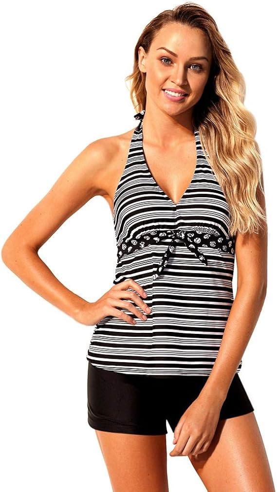 Tankinis Traje de baño para Mujer con Estampado de Rayas, Acolchado