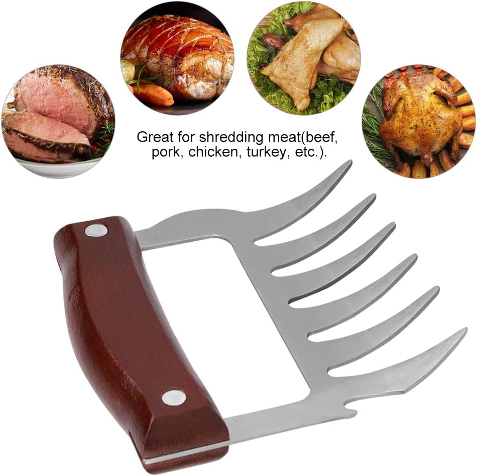 Stainless Steel Barbecue Claws Pulled Fork Meat Shredder Cave Cut Tools with Wooden Handle for