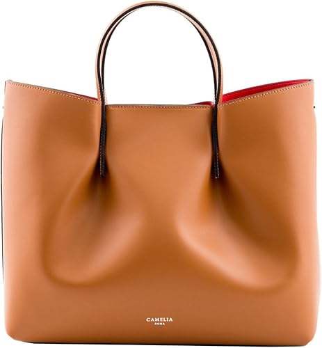 Amazon Camelia Roma カメリアローマ 本革 レザー トートバッグ ハンドバッグ イタリア製 ショルダーバッグ 2way フォーマル 通勤 冠婚葬祭 裏地赤 ライトブラウン Camelia Roma ハンドバッグ