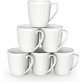 HomeElves Coffee Mugs Set of 6, 16 Oz White Coffee Mugs, Porcelain Mugs, Large and Easy to Grip Mug Sets, Embossed Coffee Cup Set for Coffee, White