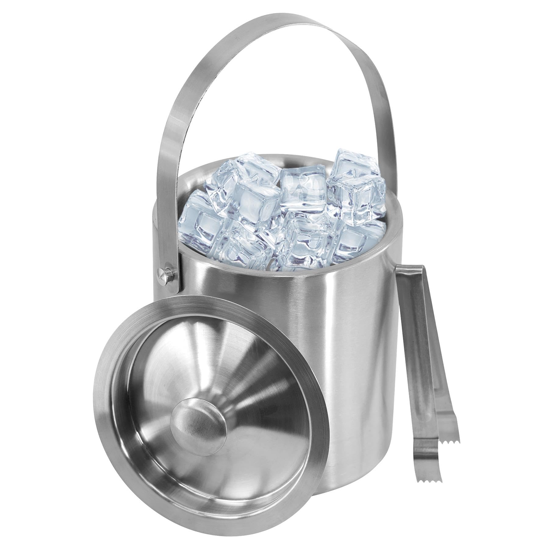 MTS Stainless Steel Ice Bucket with Lid & Tongs, Double Wall Insulated Wine Cooler, Stylish Polished Design for Parties, Perfect Champagne & Beer Bucket