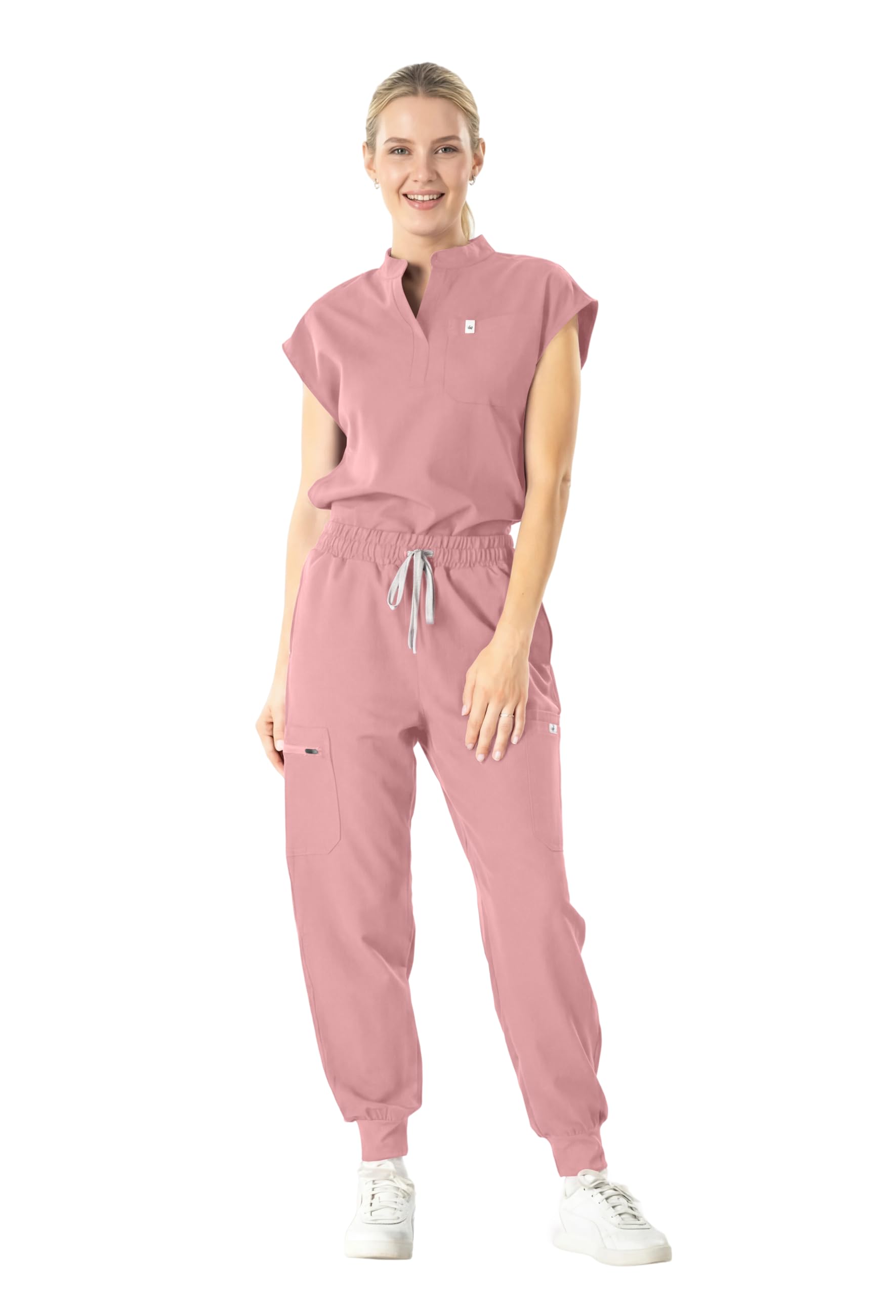 Photo 1 of (medium) SUNME Scrubs for Women Set - 4 Way Stretch Sleeveless Scrub Top & Jogger Pant with 11 Pockets, Medical Women Scrubs(PK-M)