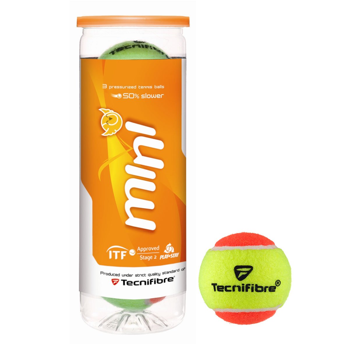 Tecnifibre Mini 3 Tennis Balls Plastic Tubes (Stage 2 - Orange)
