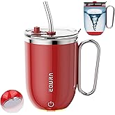 daasigwaa Self Stirring Mug - 4-Color Temp Display Magnetic Electric Auto Mixing Stainless Steel Cup with Straw & Lid For Office/Kitchen/Home/Coffee/Milk- 14.2oz/420ml(Red)