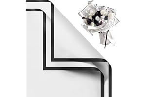 Gloreyan 20 Sheets White Flower Wrapping Paper with Black Edge,Waterproof Fresh Flower Packing Material Florist Bouquet Supplies DIY Craft Gift Packing, 22.8 * 22.8Inches