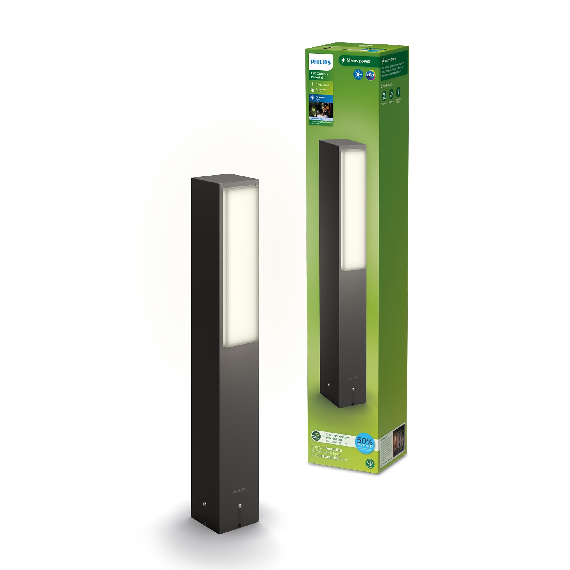 Philips Lighting Stratosphere UltraEfficient Outdoor Path Light, 3.8W, 4000K Cool White Light, Antracite, IP44 Weatherproof