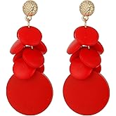 RUOFFETA Colorful Layered Wooden Earrings, Bohemian Dangle Drop Earrings for Women