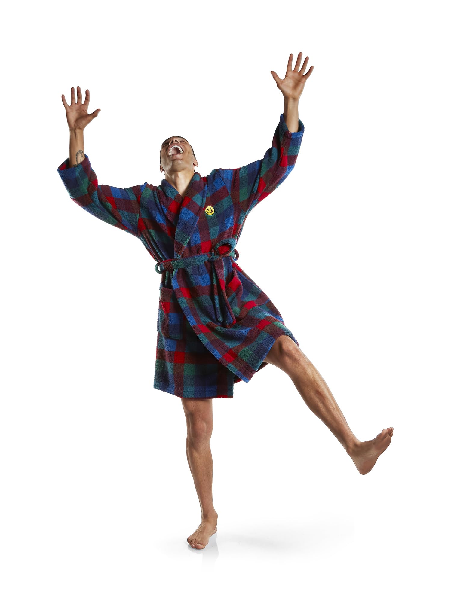 JOE BOXER Warm Sherpa Mens Robe Plush, Soft Sherpa Robe, Cozy Gifts for Men (Blue Plaid, One Size)