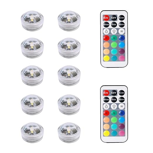 10pcs Unterwasser-LED-Lichter,Mehrfarbig wasserdichte Unterwasser-Lichter SMD 3528 RGB-Stimmungs-Lichter mit IR-Fernsteuerung