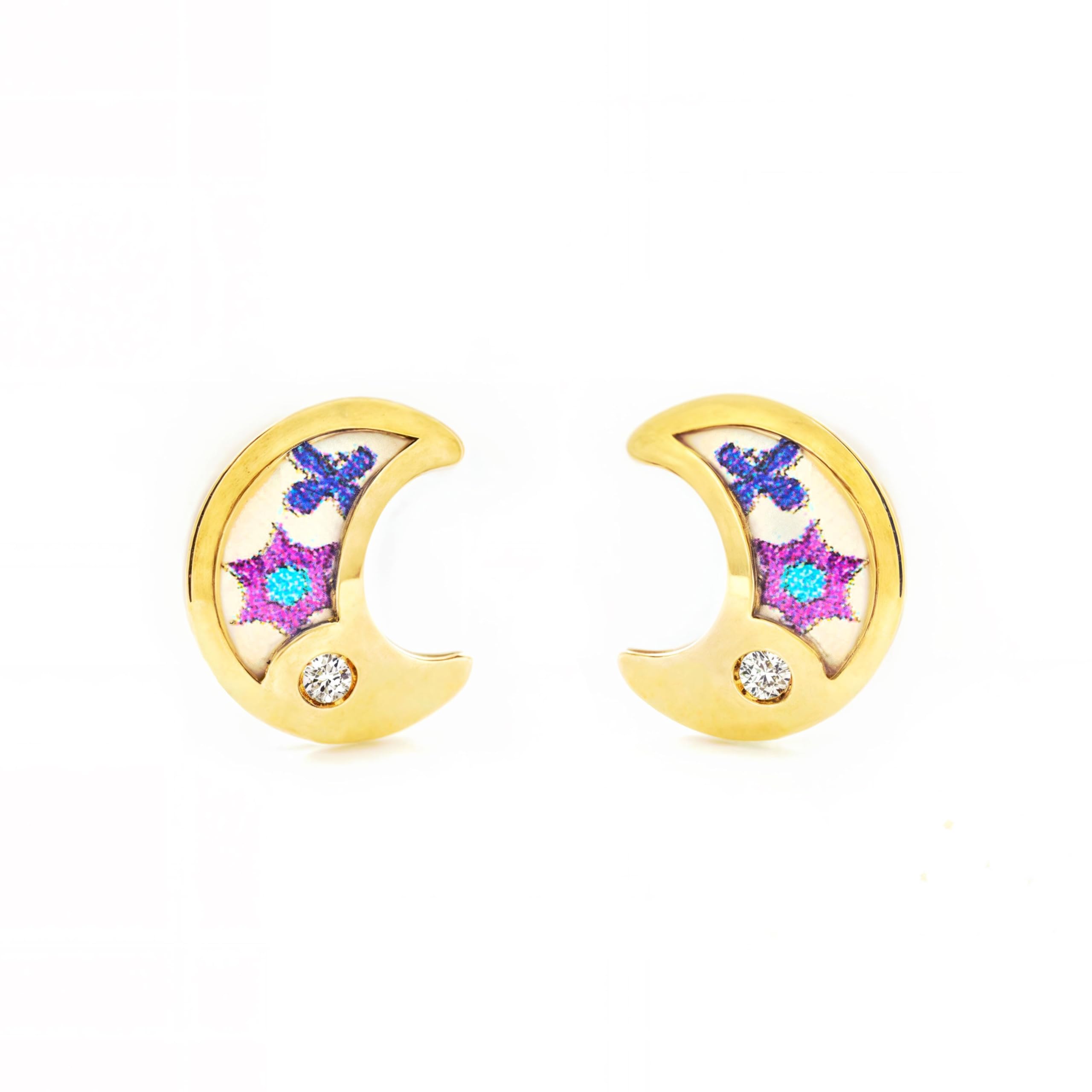 9ct Yellow Gold colors Moon Children's Earrings