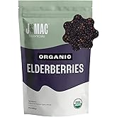 J Mac Botanicals, Organic Dried Elderberry (16 oz.) USDA Certified, packaged in USA, whole bulk elder berries for syrup, tea 
