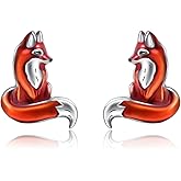 Fox Earrings Gifts Sterling Silver Cute Kitsune Fox Stud Earrings Jewelry Prom Earrings Christmas Gifts for Women Teen