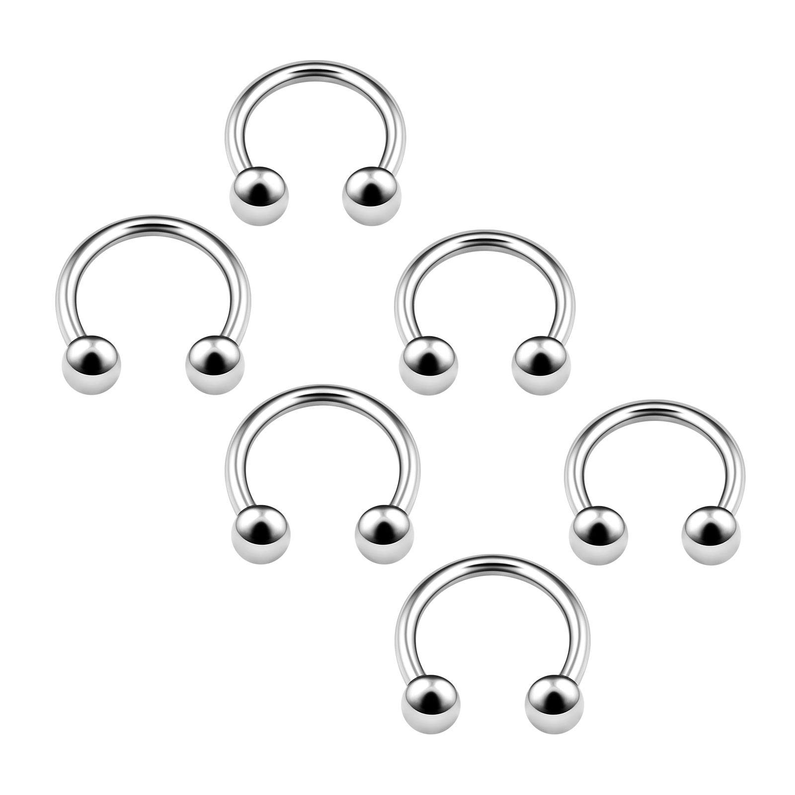 BanaVega 6PCS Stainless Steel Horseshoe Ring 16g 6mm 8mm 3mm Ball Eyebrow Daith Rook Helix Earrings Cartilage Piercing Jewellery 4654