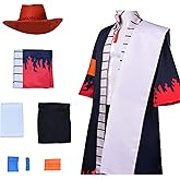 Roncome Unisex Men Anime Cosplay Long Robe Costume Navy Blue Kimonos Cloak Cape Black Shorts Halloween Outfits with Bag Hat