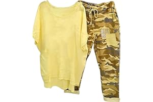 YMADREIG Two Piece Summer Outfits for Women Casual Cotton Linen Sets Oversized T Shirts Camo Capri Pants 2025 Resort Wear